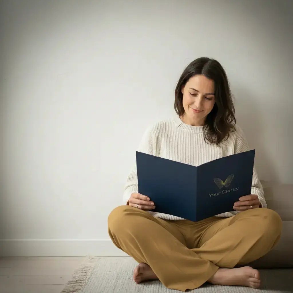 vrouw die persoonlijk kompas van Your Clarity leest