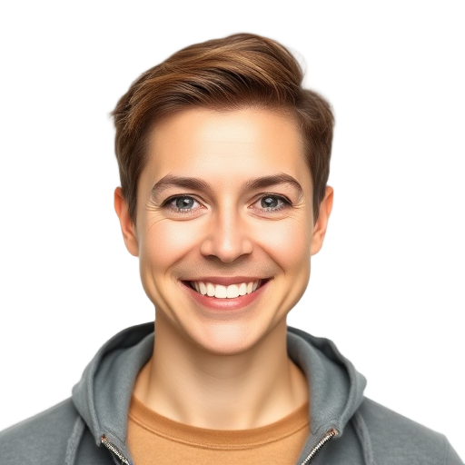 Een persoon die naar de camera glimlacht met een witte achtergrond.