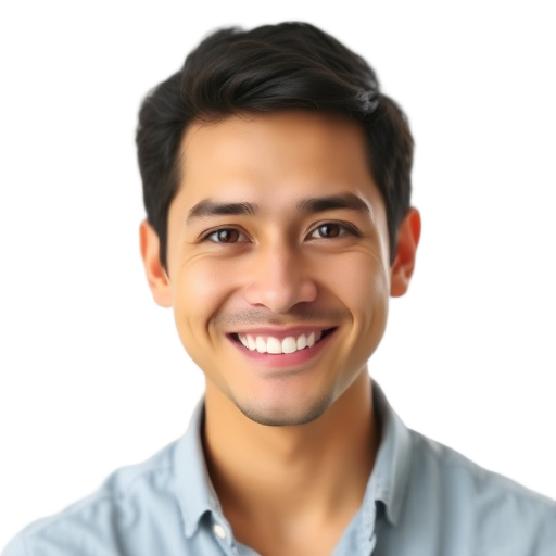 Een persoon glimlacht naar de camera met een witte achtergrond.