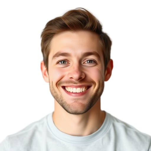 A person smiling to the camera with a white background looking like