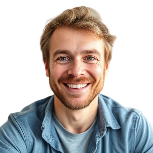 A person smiling to the camera with a white background looking like