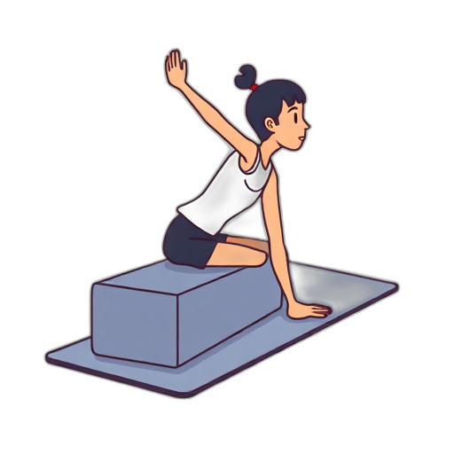 Persoon die zich uitstrekt op een yogamat met blok.