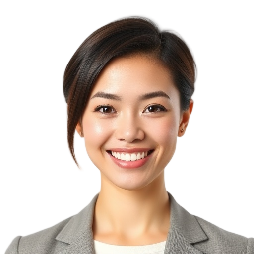 A person smiling to the camera with a white background looking like
