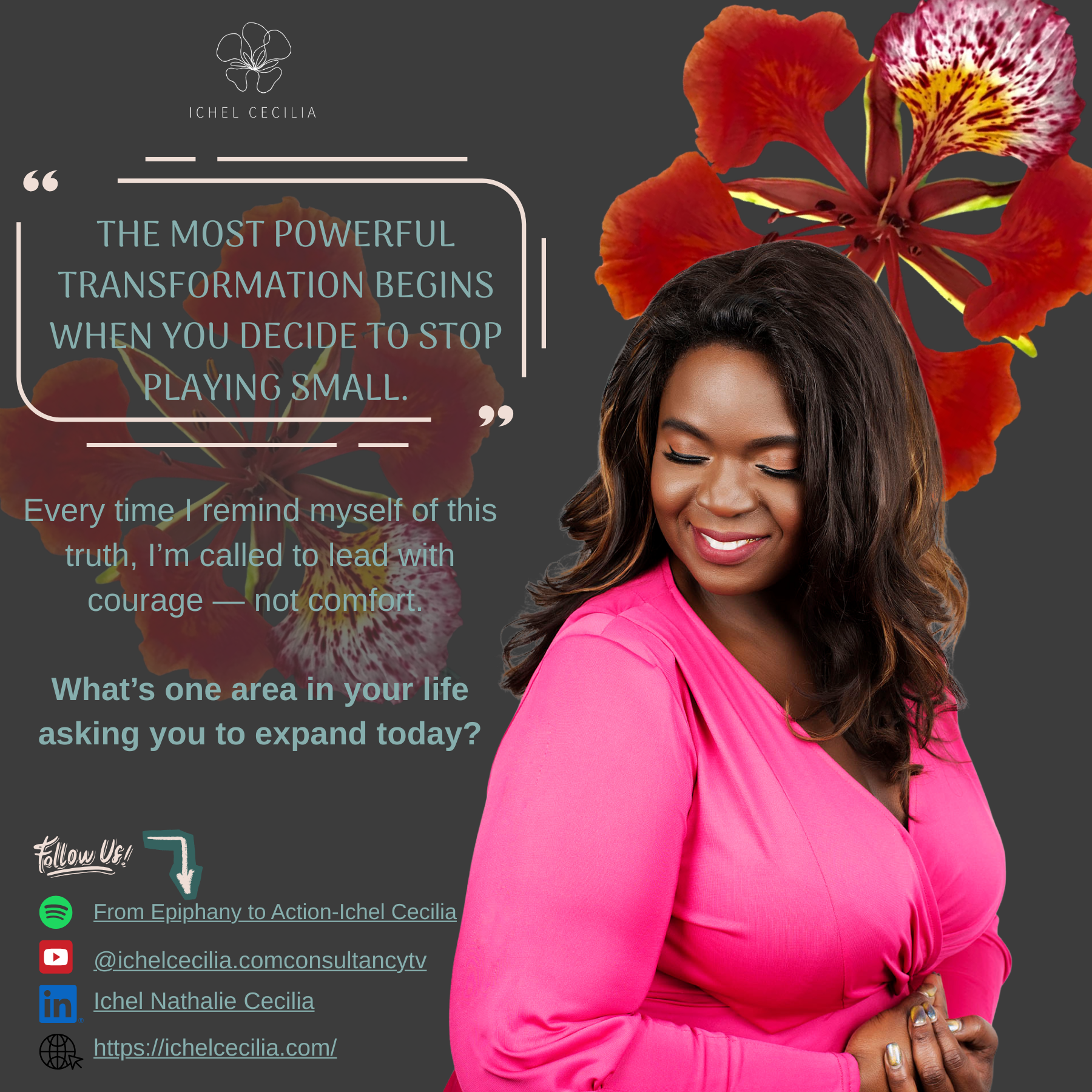 Motivational Quote template, Ichel saying stop playing small. And stand in your greatness!