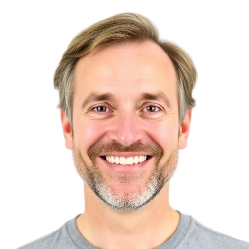 A person smiling to the camera with a white background looking like