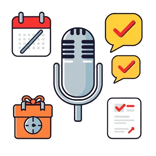 "microphone crossed" "calendar with slash" "gift box" "checklist" "speech bubbles""