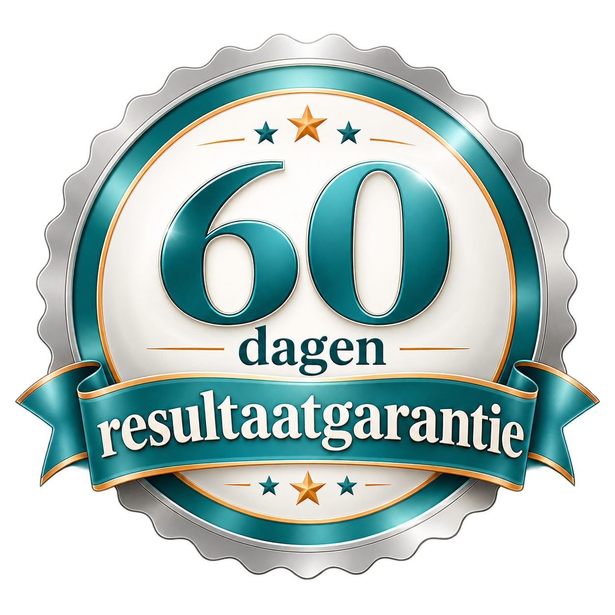 Zegel met 60 dagen resultaatgarantie voor de online cursus De UIT-knop van Hoofdregisseur.