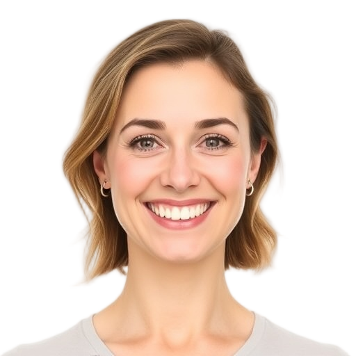 A person smiling to the camera with a white background looking like