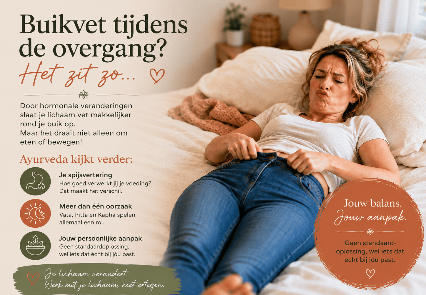 Aankomen en afvallen rond de overgang, hoe het echt zit en dat het niet alleen met eten en bewegen te maken heeft.