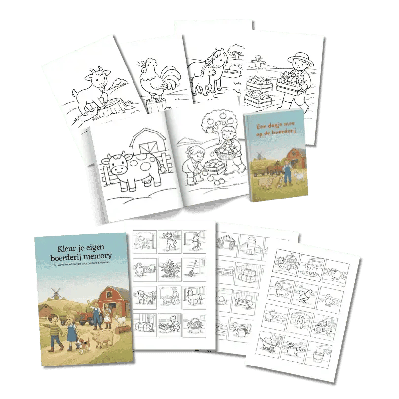 kleurboek boerderij en kleur memory peuter kleuter