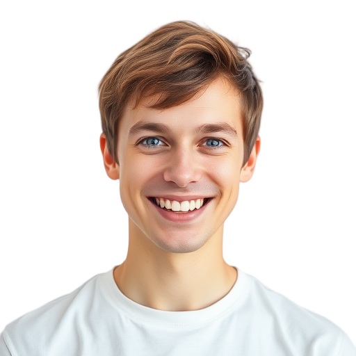 Een persoon glimlachend naar de camera met een witte achtergrond.
