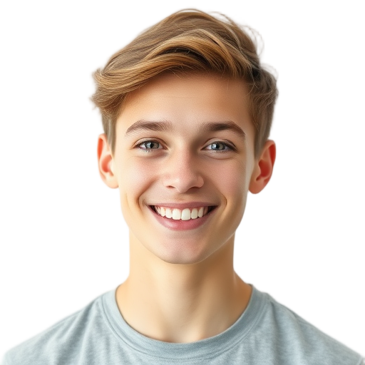 Een glimlachende jongen met een lichte achtergrond.