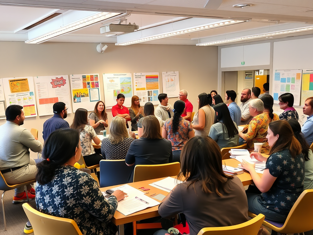 Een levendige workshop met diverse deelnemers in discussie.