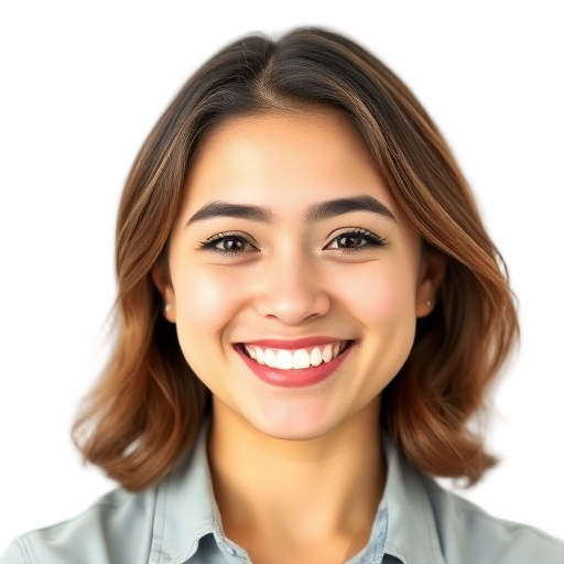 Een persoon die naar de camera glimlacht met een witte achtergrond.