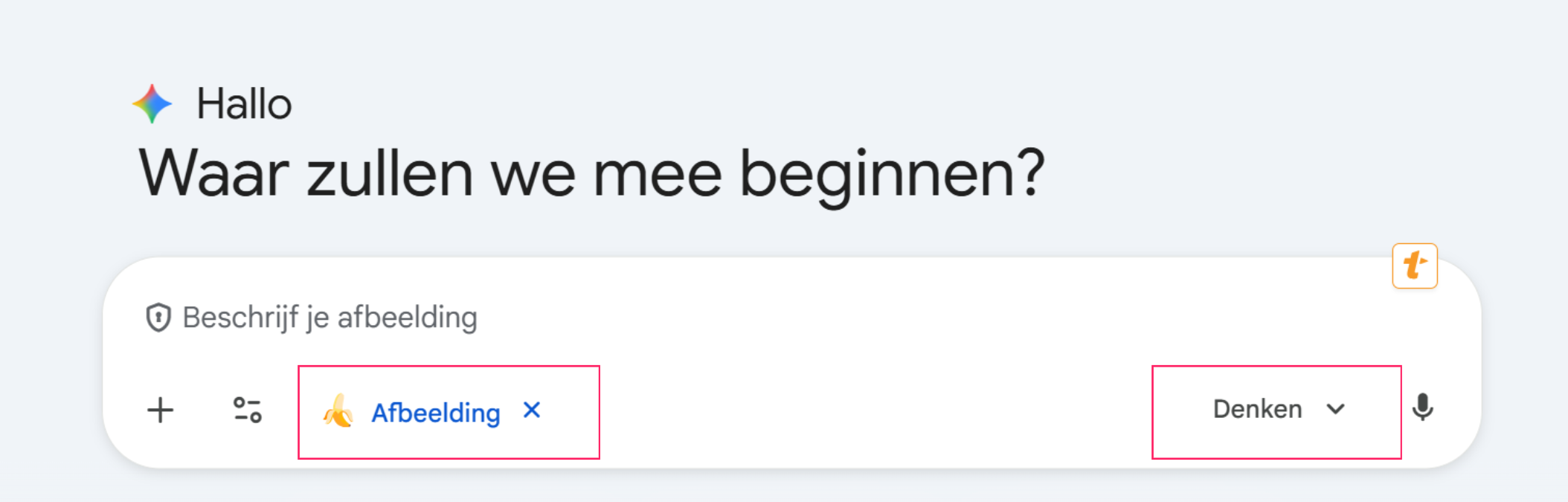 Juiste instellingen Nano Banana Pro - zet op afbeeldingen en op Denken