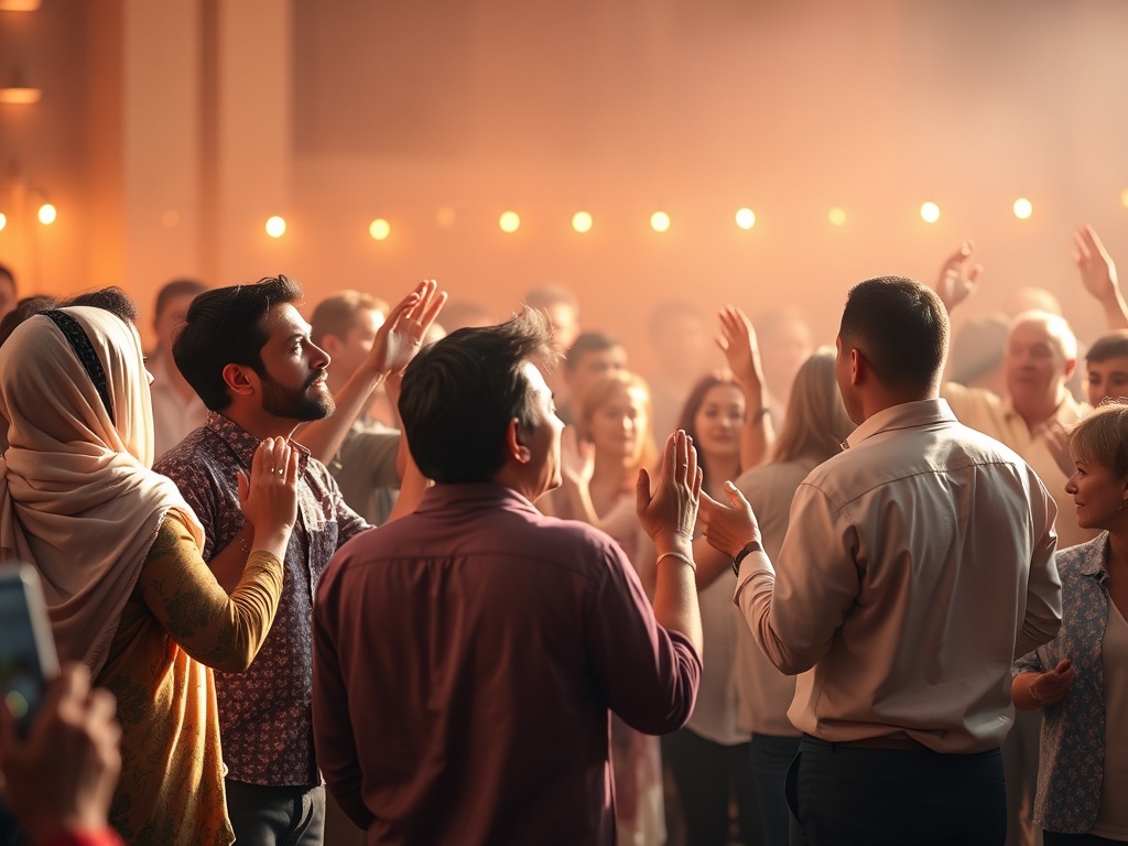 "A luminous scene of diverse evangelists in action, supported by a gentle, transparent foundation, training, mentoring, warm light, open community, vibrant neighborhoods."