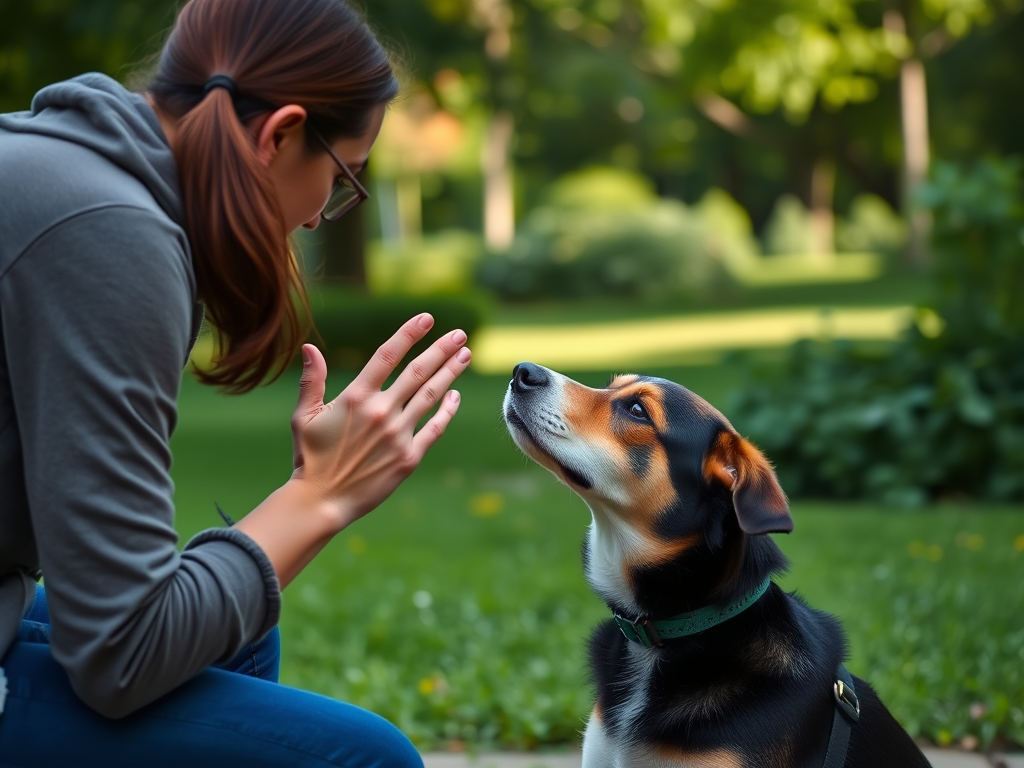 Een training in het park met een blinde hond.