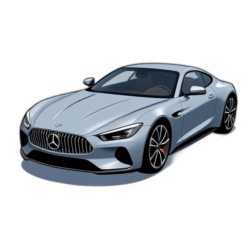 Luxe auto met snelheidslijnen en een schildsymbool.