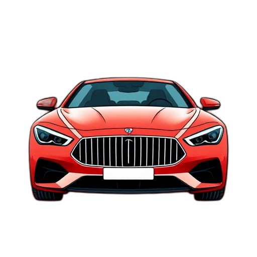 Luxe auto met een schildsymbool en snelheidslijnen.