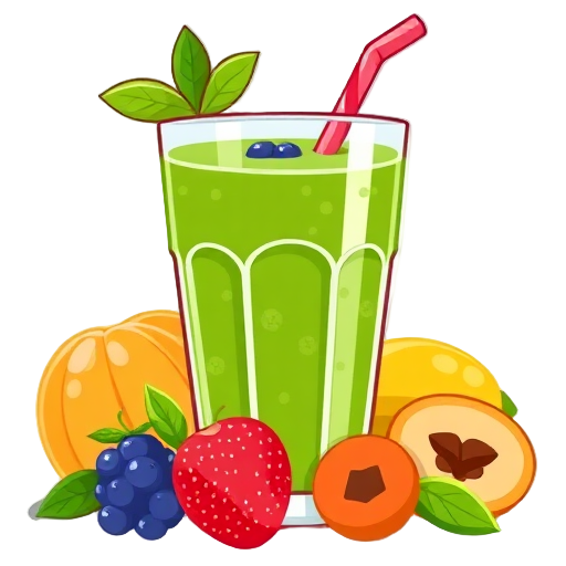 Groene smoothie met vers fruit en natuur elementen.