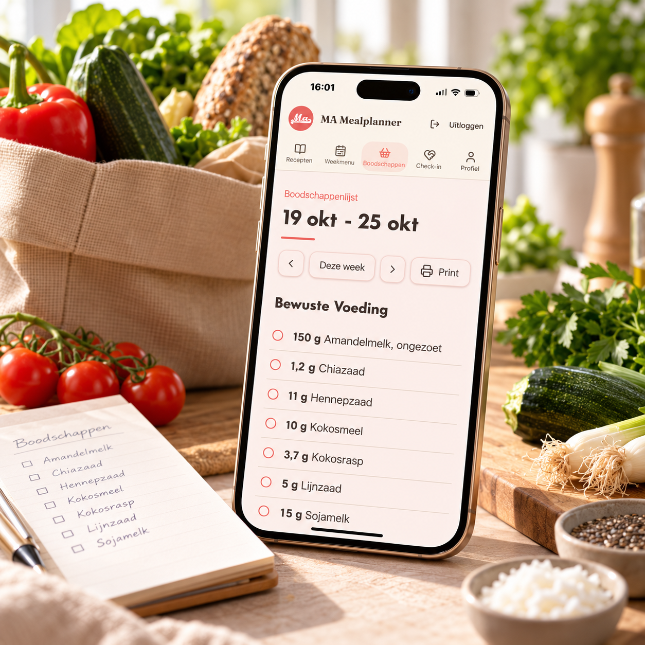 Automatische boodschappenlijst in de Makkelijk Afvallen app