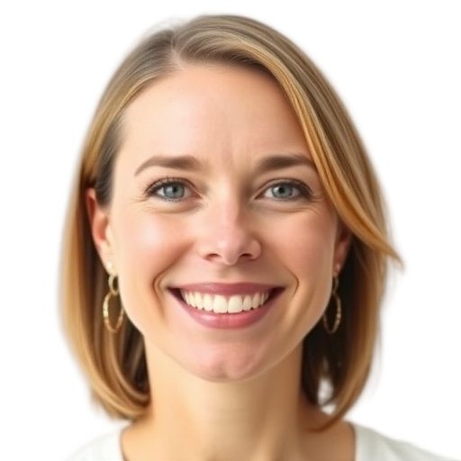 A person smiling to the camera with a white background looking like