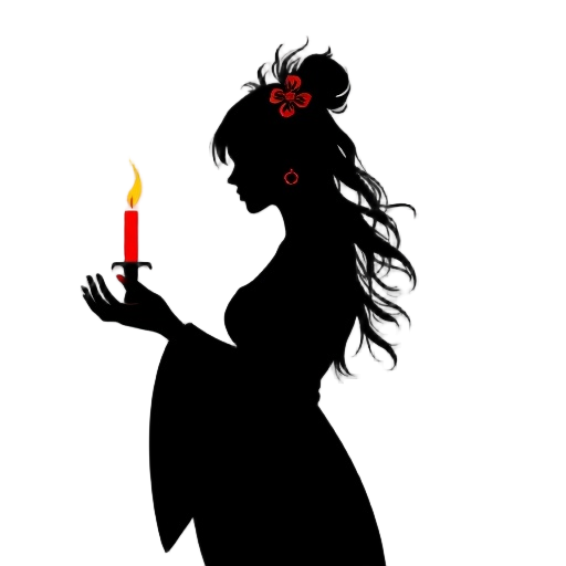 Carefully describe an image in great detail that needs to generate, use quotes to split visual things. You MAY only use up to 3 words." "Vuurceremonie, zachte transformatie, vrouwelijk silhouette"