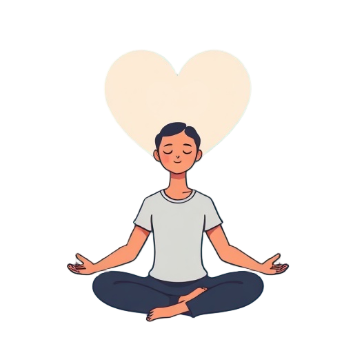 "person meditating" "soft glowing heart" "calm blue background"