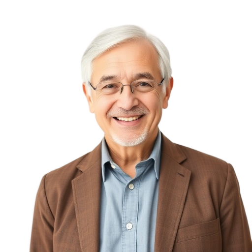 A person smiling to the camera with a white background looking like