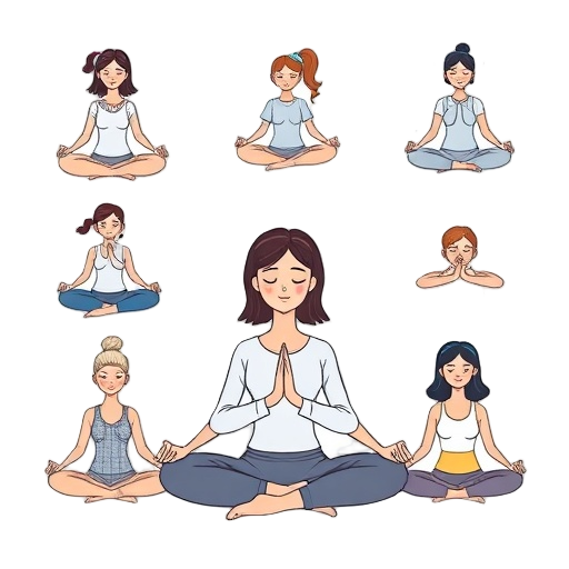 "meditation bundle" "deep calm" "stress relief" "short sessions" "practical exercises" "women" "relaxation" "breathing" "body scan" "visualization" "sleep routine" "soothing colors" "gentle shapes" "calm blue-green palette" "soft gradients" "hand-drawn st