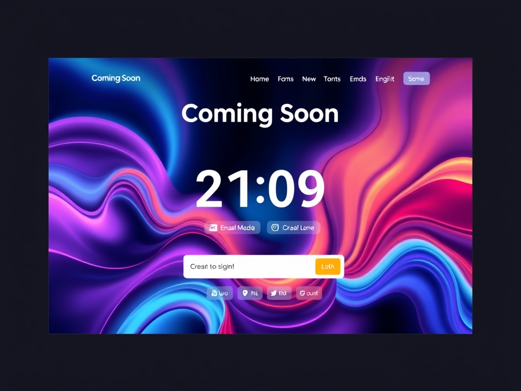 Moderne 'Coming Soon' pagina met een countdown en aanmeldformulier.