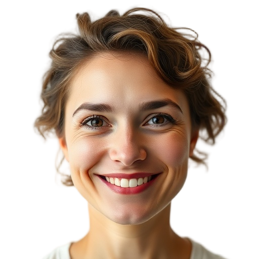 A person smiling to the camera with a white background looking like