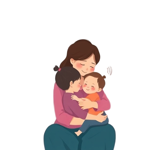 "calm mother" "child calming" "soft connection" "household harmony" "emotional safety" "three audio waves" "gentle colors" "hugging silhouettes" "quiet room" "reassuring atmosphere" "smiles" "pause and listen" "connection over conflict""