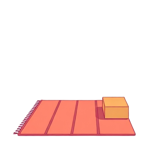 "A flat cartoon icon set showing a summer activity mat with a simple yoga block beside it on a solid background, closeup feel, bold outline, modern minimal pictorial mark, full shot with no text, no transparency, extra large low-res style, solid color fie