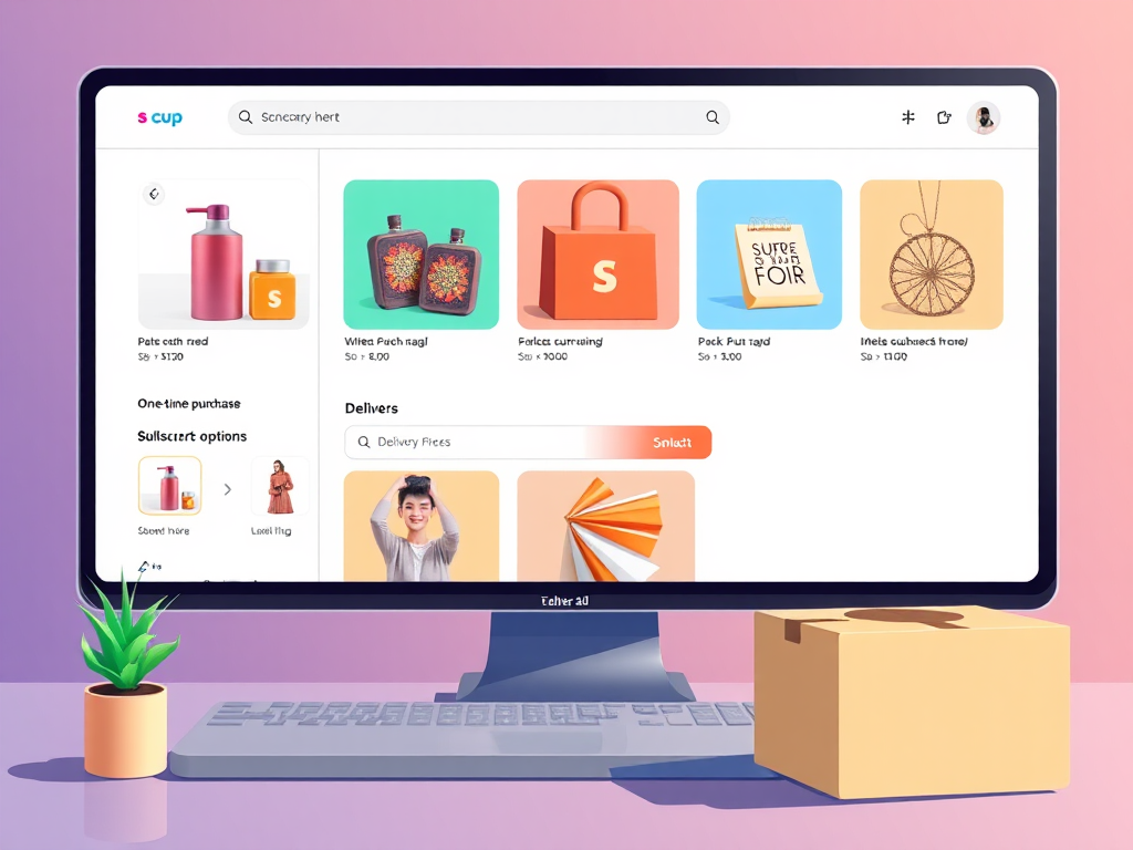 Moderne online winkelinterface met kleurrijke productafbeeldingen.