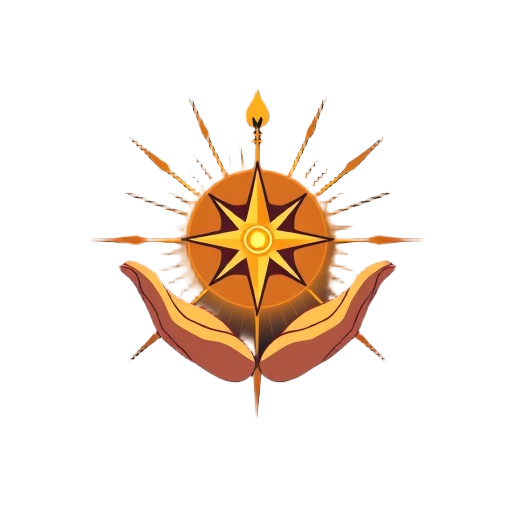 Carefully describe an image in great detail that needs to be generate, use quotes to split visual things, "glowing orb" "gentle rays" "two hands" "inner compass needle" "spiral aura"