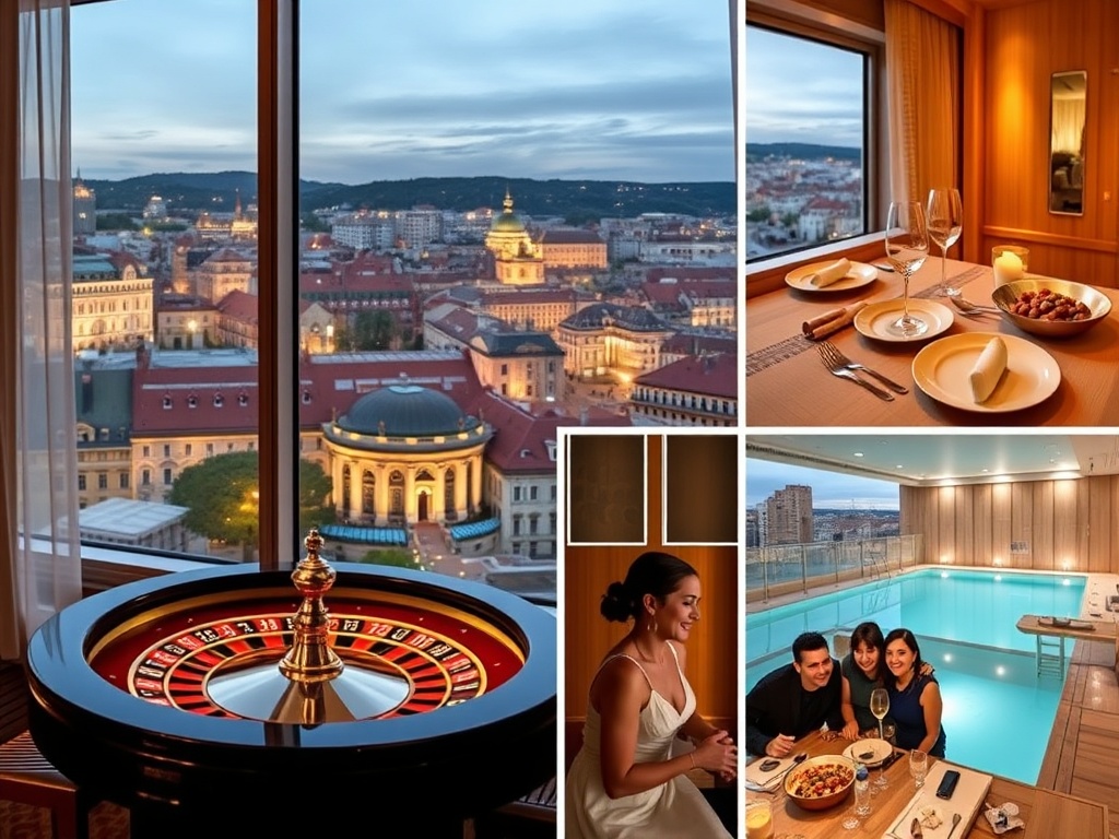 "Luxurious casino hotel testimonial collage