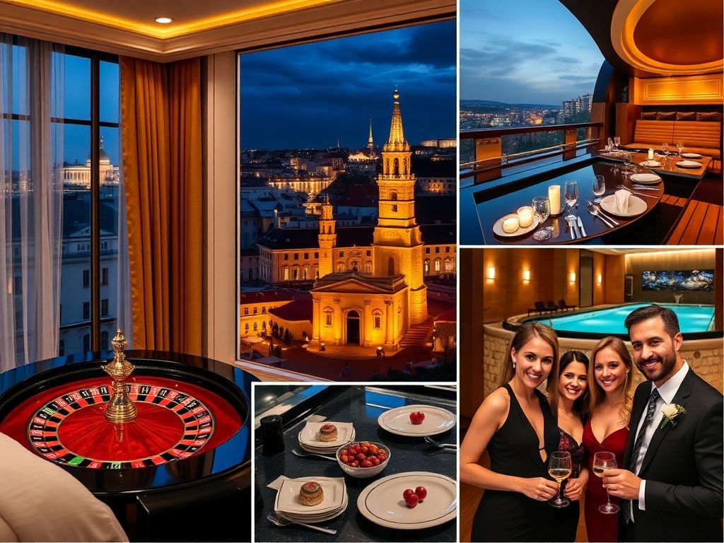 "Luxurious casino hotel testimonial collage