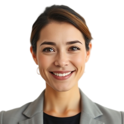 A person smiling to the camera with a white background looking like