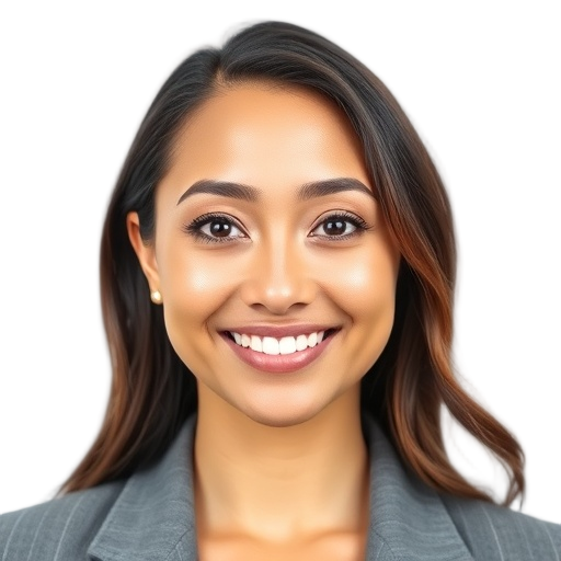 A person smiling to the camera with a white background looking like