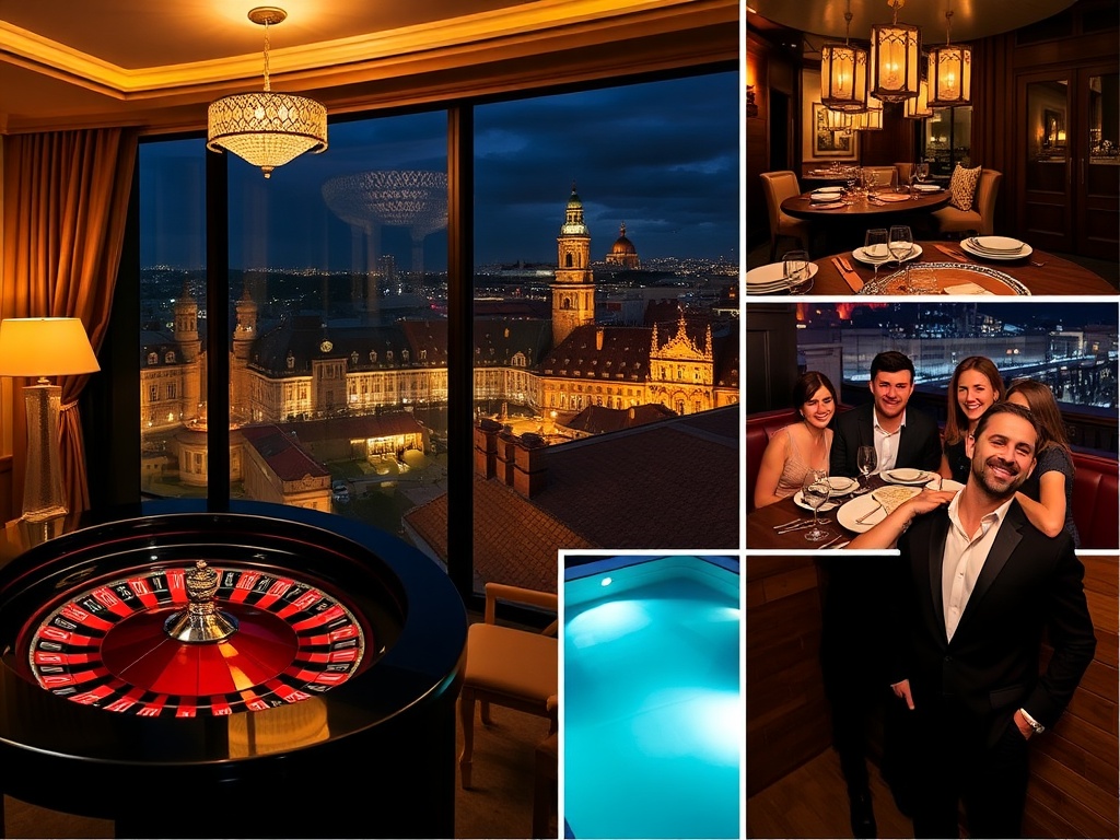 "Luxurious casino hotel testimonial collage