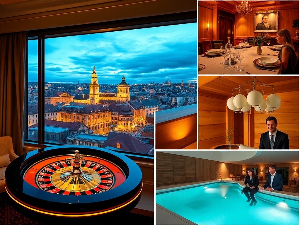 "Luxurious casino hotel testimonial collage