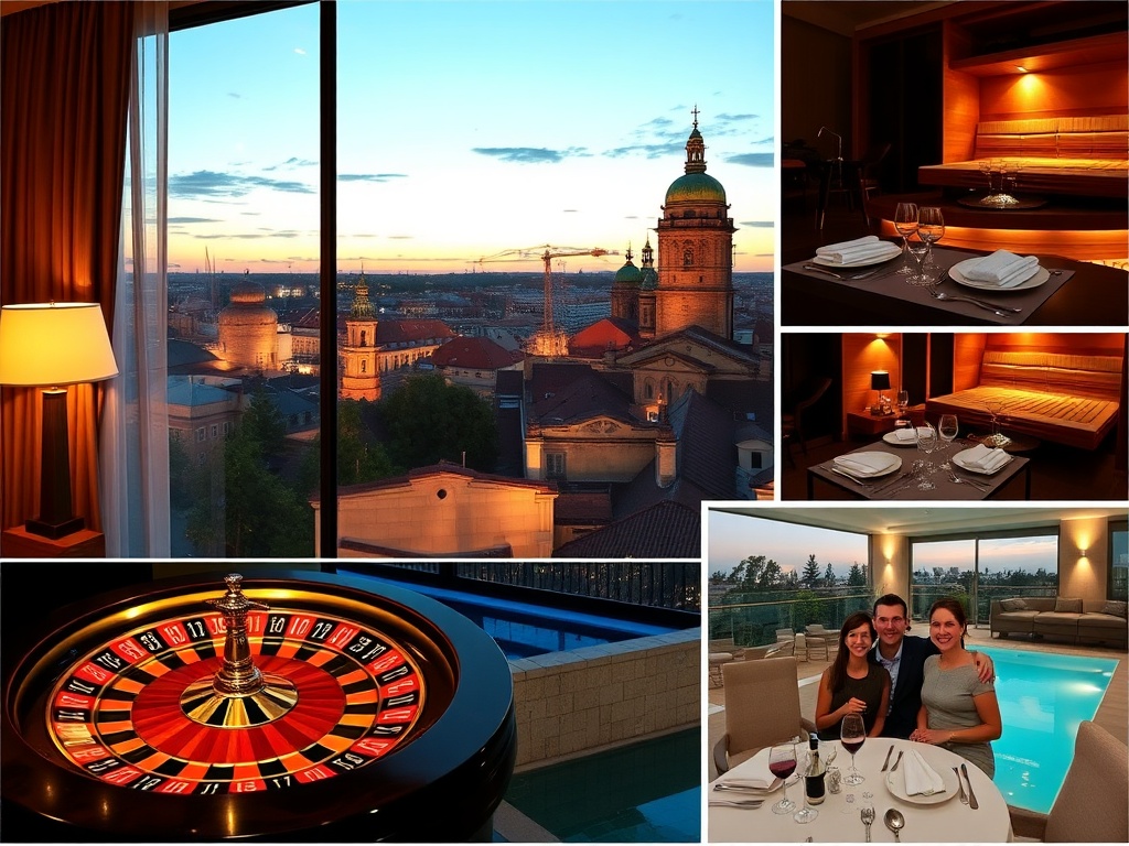 "Luxurious casino hotel testimonial collage