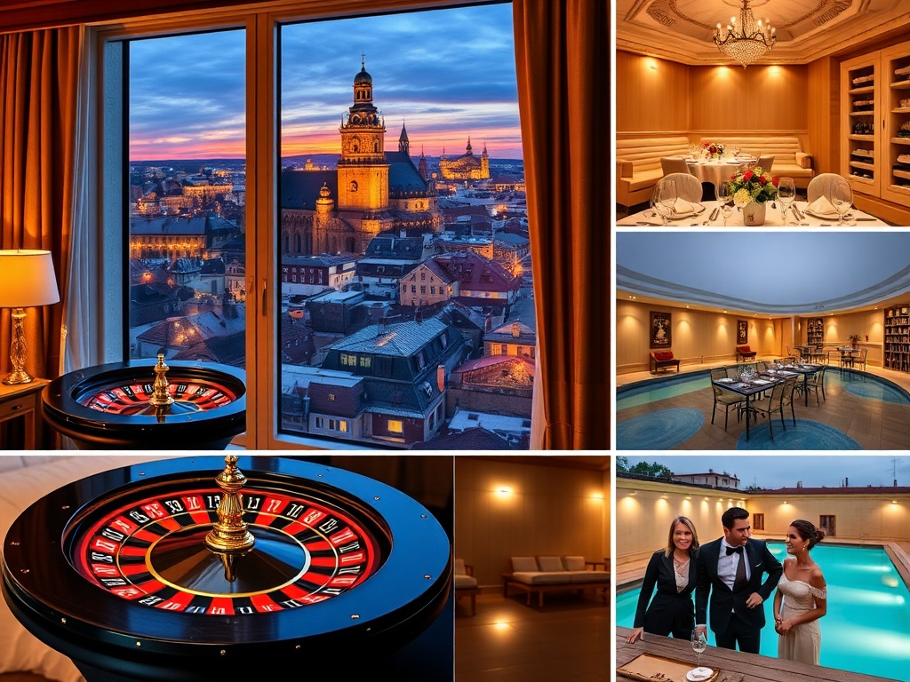 "Luxurious casino hotel testimonial collage
