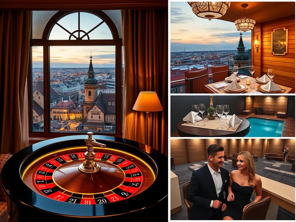 "Luxurious casino hotel testimonial collage
