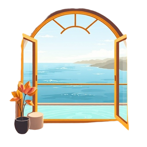 "luxury hotel suite window" "ocean waves silhouette" "golden roulette wheel icon" "rooftop infinity pool" "spa lotus" "designer balcony" "elegant arched interior frame" "sophisticated day-to-night glow"