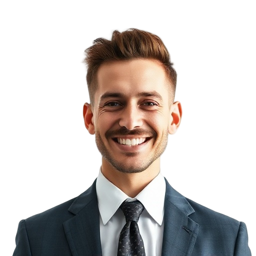 A person smiling to the camera with a white background looking like