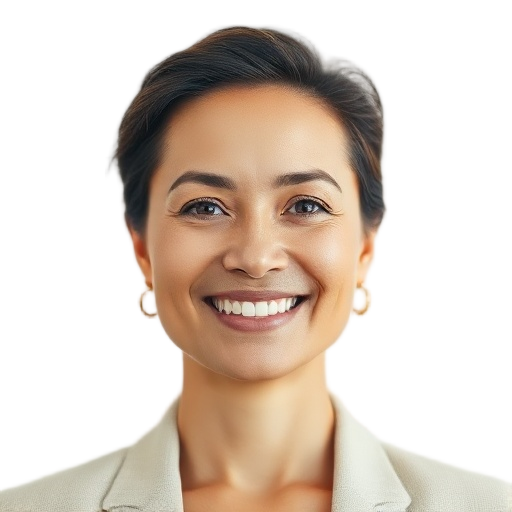 A person smiling to the camera with a white background looking like