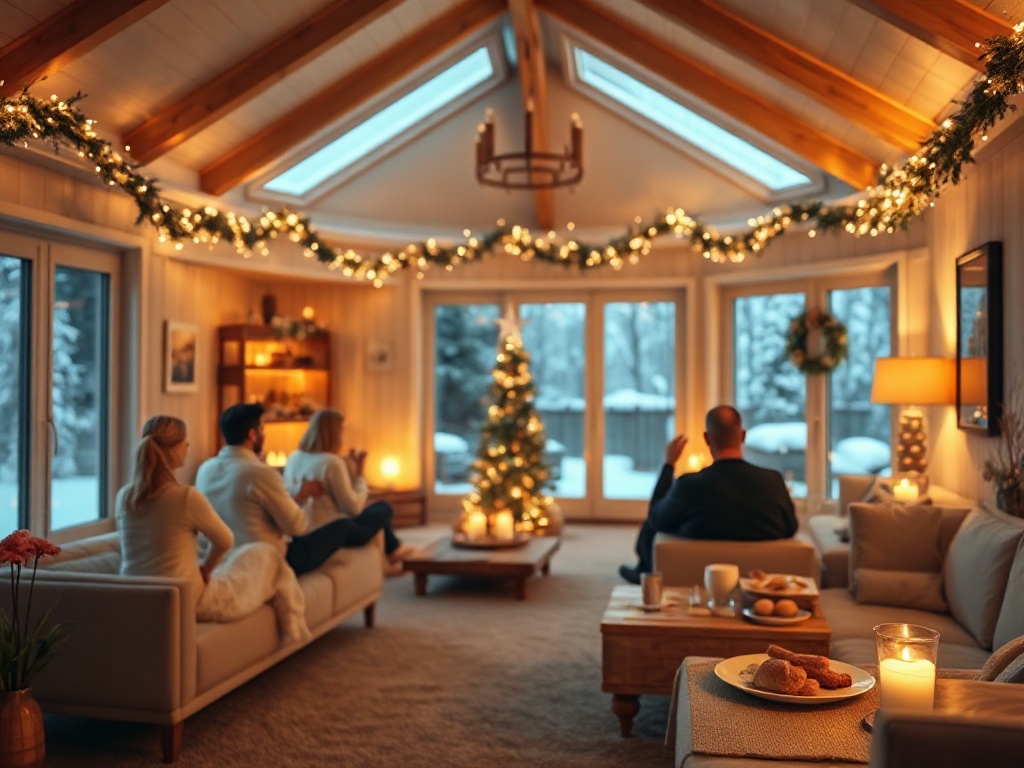 "Cozy winter wellness retreat interior" "soft holiday lights" "calm guests exercising" "healthy plated meals" "steam spa glow" "uplifting atmosphere"