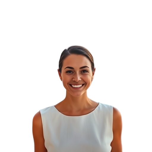 A person smiling to the camera with a white background looking like